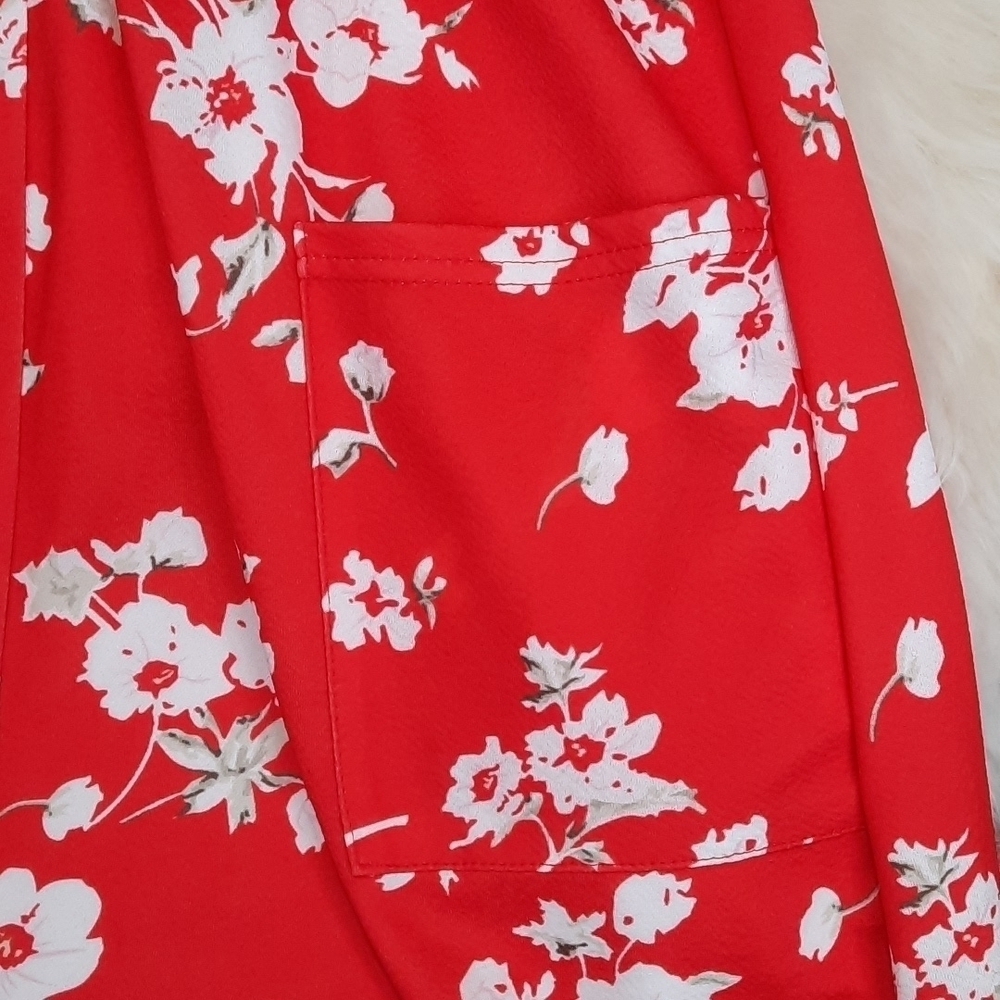 Boutique Red Floral Button Front Summer Dress - Picture 3 of 6